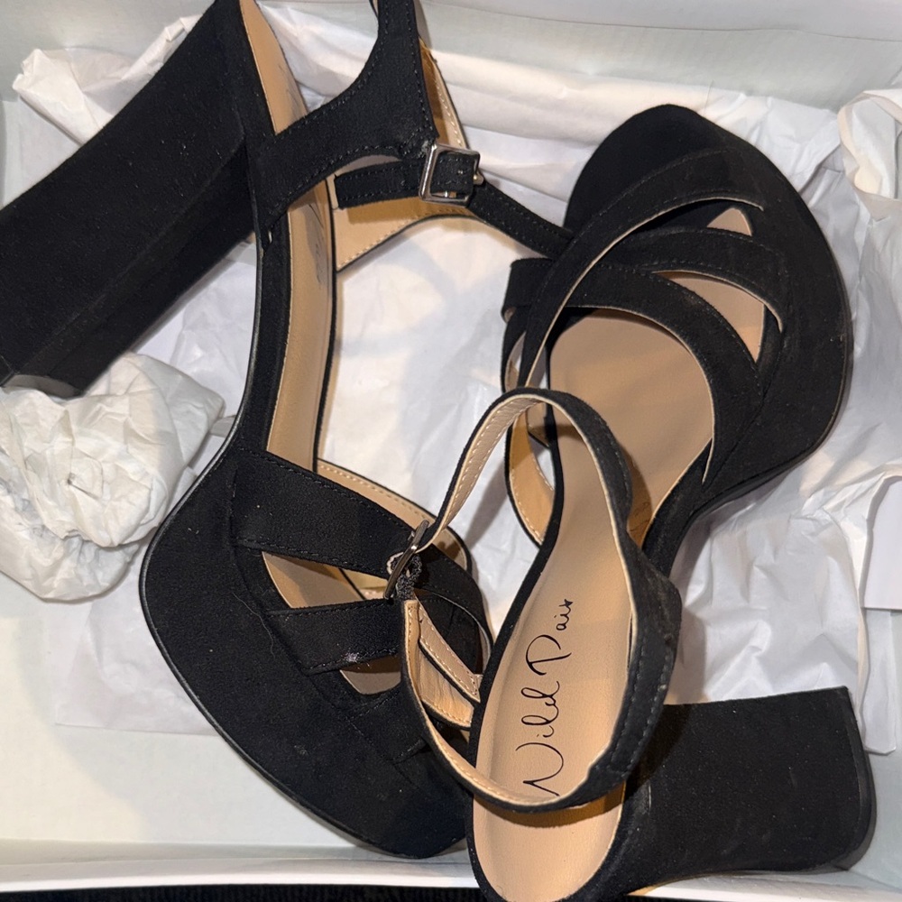 Wild Pair Black Strappy Platform Heels
